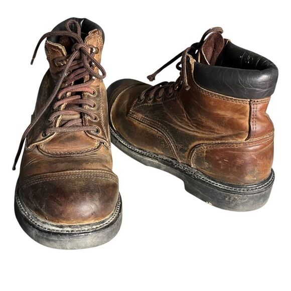 RED WING Brown Leather Work Boots Cap Toe Lace Up Fits Mens Size 8.5 VINTAGE main image 7